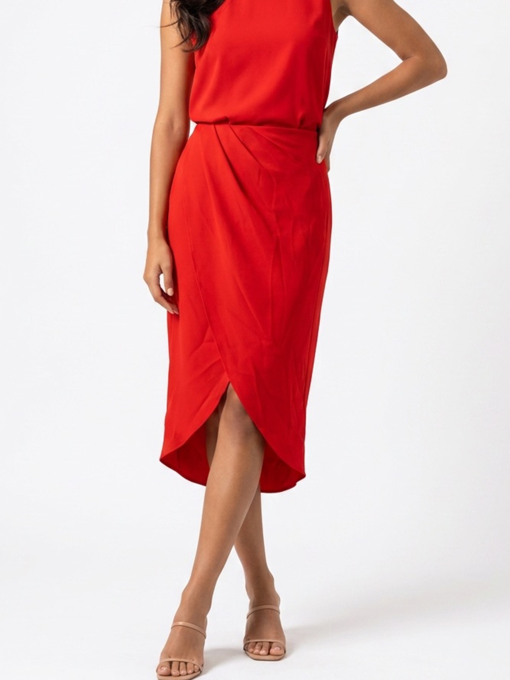 SUPERDOWN | REVOLVE Red Tulip-Front Wrap Look Midi Skirt Women's Size Medium